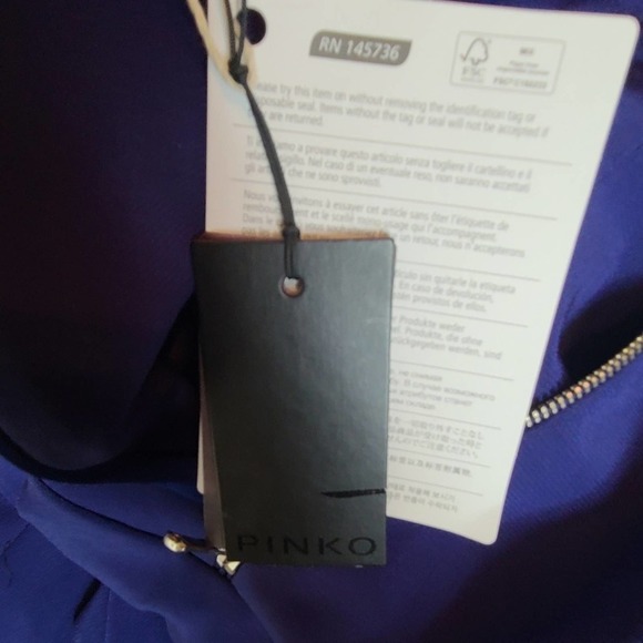 Pinko Navy Blue Square Neck Ruched Ruffle Hem Cocktail Mini Dress Small NWT - Picture 9 of 9